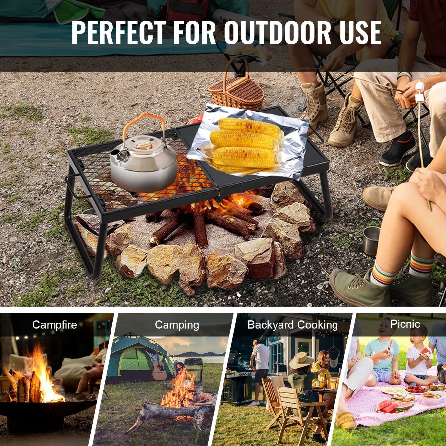 Camping Cooking Over Fire - Folding Campfire Grill Heavy Duty Steel