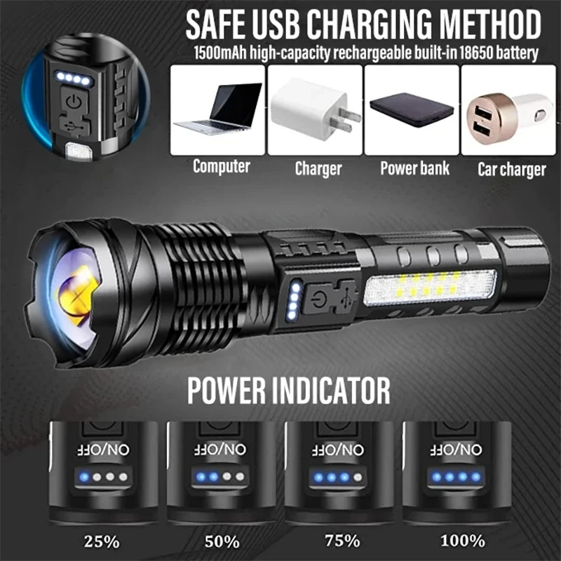 Powerful XHP50 LED Flashlight  - Camping Cooking Fish recension och pris