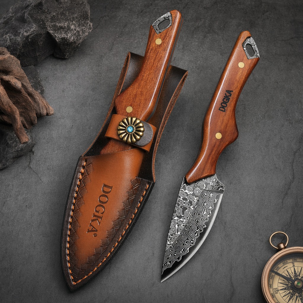 Damascus Steel Kitchen Utility - Camping Cooking Knife With Sheath recension och pris