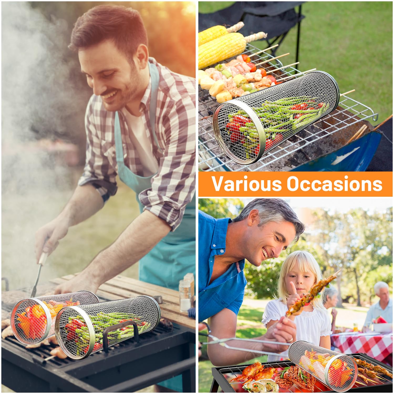 2 Pieces Rolling Grilling Bask - Camping Cooking Gear Set recension och pris