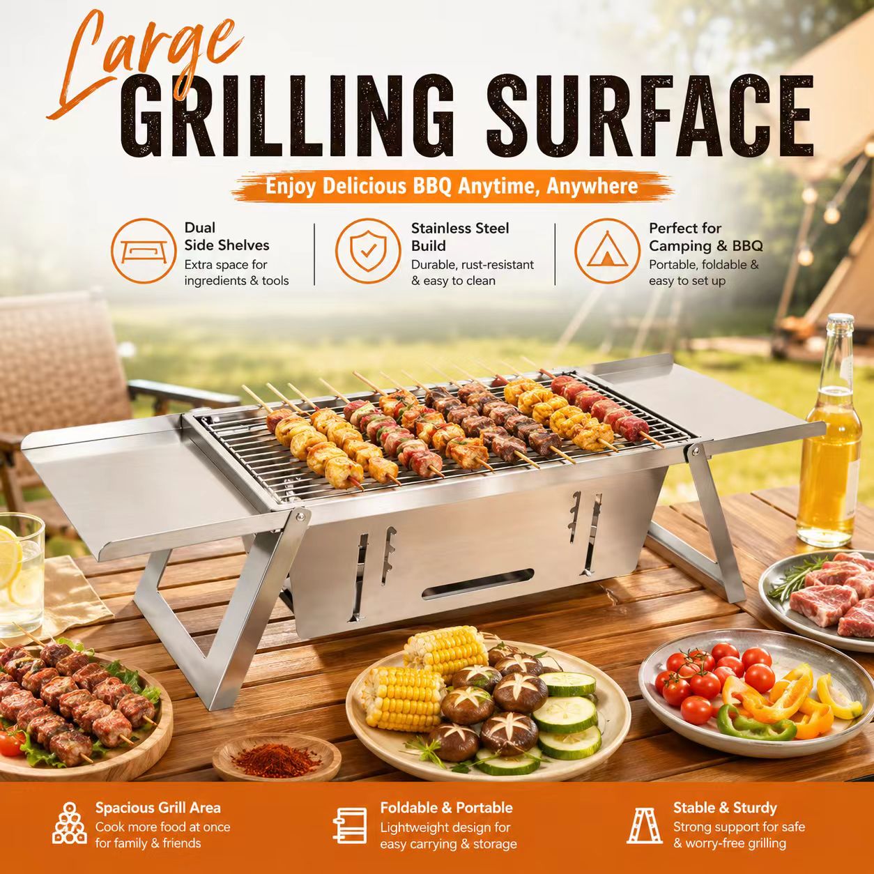Foldable Stainless Steel Charc - Camp Grill Portable Folding recension och pris