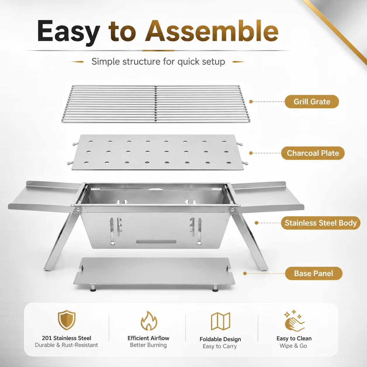 Foldable Stainless Steel Charc - Camp Grill Portable Folding recension och pris